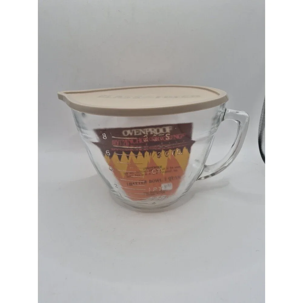 Vintage Anchor Hocking 8 Cup Glass Batter Mixing Bowl Measuring Cup with Lid